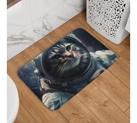 Zerbino di benvenuto con astronauta gatto nello spazio, antiscivolo, assorbente, morbido, lavabile, moderno, per cucina, camera da letto, bagno, decorazione 40,6 x 61 cm