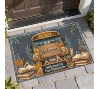 Zerbino di benvenuto con campus bus, libri giocosi educativi e matite per il ritorno al campus giallo, antiscivolo, decorazione per esterni, porta d'ingresso, patio, 73 x 43 cm