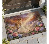 Zerbino di benvenuto con cani, fantasioso romantico nuvole fiori N/a viola lavabile a basso profilo zerbino decorativo decorazione per la casa per ingresso esterno portico balcone 73 x 43 cm