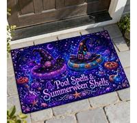 Zerbino di benvenuto con cappello da strega, zucca fantasiosa stella marina Halloween viola antiscivolo tappetino per ingresso esterno portico balcone 73 x 43 cm