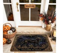 Zerbino di benvenuto con cavallo magico, fantasioso mistico stelle floreali Halloween in gomma nera antiscivolo zerbino per pavimento decorazione esterna per porta d'ingresso patio 73 x 43 cm