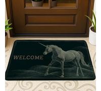 Zerbino di benvenuto con cavallo magico, verde scuro, tappeto per ingresso cavallo magico per interni ed esterni, antiscivolo, assorbe la polvere, facile da pulire, 73 x 43 cm