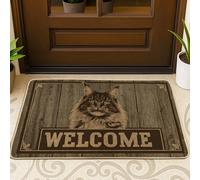 Zerbino di benvenuto con design a forma di gatto, tappetino rustico marrone per ingresso per casa e veranda, antiscivolo, assorbe la polvere, per interni ed esterni, facile da pulire, 73 x 43 cm