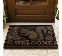 Zerbino di benvenuto con design scoiattolo, tappeto rustico marrone per interni e esterni, decorazione autunnale, antiscivolo, impermeabile, cattura lo sporco, facile da pulire, 73 x 43 cm