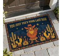 Zerbino di benvenuto con gallo, stile rustico occidentale con cactus e fiori autunnali, antiscivolo, cattura sporco sotto lo zerbino, decorazione per esterni, per porta d'ingresso, patio, 73 x 43 cm