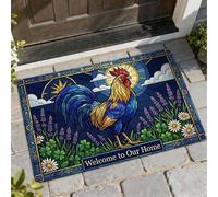 Zerbino di benvenuto con gallo, vetro colorato rustico sole lavanda primavera blu antiscivolo decorativo zerbino decorativo per ingresso esterno portico balcone 73 x 43 cm