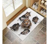 Zerbino Di Benvenuto Con Gatti Che Sbirciano Fuori, Per Pavimento, Zerbino Ingresso Ritratti Di Animali In 3D Davvero Carini Decorativo per Porta D'ingresso, Veranda, Casa, Bagno, Cucina, 90 x 150 cm