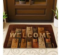 Zerbino di benvenuto con gatto divertente, tappetino per interni ed esterni, decorazione stagionale, antiscivolo, resistente allo sporco, facile da pulire, 73 x 43 cm