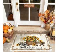 Zerbino di benvenuto con girasole, rustico con cestino Hello Sunshine autunno giallo lavabile, a basso profilo, decorativo, per ingresso, portico, bagno, ufficio, 73 x 43 cm