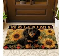 Zerbino di benvenuto con girasole, tappetino nero per interni ed esterni, design floreale stagionale, tappetini anteriori in gomma antiscivolo assorbenti, facile da pulire, 73 x 43 cm