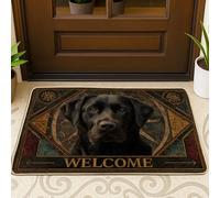 Zerbino di benvenuto con labrador nero, tappetino per ingresso esterno e interno, per tutte le stagioni, stile vintage, decorazione con cani, tappetino antiscivolo, facile da pulire, 73 x 43 cm