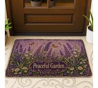 Zerbino di benvenuto con lavanda, da giardino, floreale, farfalla, crisantemo, primavera, viola, lavabile, a basso profilo, decorazione per la casa, per ingresso, portico esterno, balcone, 73 x 43 cm