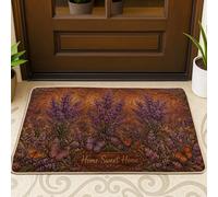 Zerbino di benvenuto con lavanda, rustico, naturale, farfalla, floreale, primavera, viola, lavabile, a basso profilo, decorativo, decorazione per esterni, porta d'ingresso, patio, 73 x 43 cm