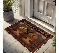 Zerbino di benvenuto con orso rustico, zerbino marrone per interni ed esterni, decorazione per ingresso loge, antiscivolo, resistente, facile da pulire, 73 x 43 cm