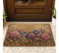 Zerbino di benvenuto con ortensia, vintage, rustico, crisantemo, farfalla, primavera, viola, lavabile, a basso profilo, decorazione per la casa, per ingresso, portico esterno, balcone, 73 x 43 cm