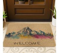 Zerbino di benvenuto con paesaggio di montagna, tappetino colorato per esterni e interni, per tutte le stagioni, decorazione rustica per la casa, tappeto da ingresso assorbente antiscivolo, facile da