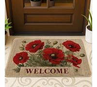 Zerbino di benvenuto con papaveri rossi, decorazione floreale per interni ed esterni, in gomma, impermeabile, antiscivolo, anti-polvere, facile da pulire, 73 x 43 cm
