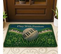 Zerbino di benvenuto con pianoforte, giocoso con palla da golf con erba verde primavera gomma antiscivolo sotto lo zerbino decorazione esterna per porta d'ingresso patio 73 x 43 cm