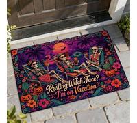 Zerbino di benvenuto con scheletro, Halloween tropicale uccello tropicale zucca Halloween viola antiscivolo cattura sporco zerbino decorativo decorazione per la casa per ingresso esterno portico