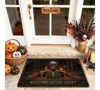 Zerbino di benvenuto con scheletro, spettrale gotico cripta zucche di Halloween in gomma nera antiscivolo sotto lo zerbino tappeto decorazione per la casa per ingresso esterno portico balcone 73 x 43