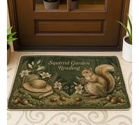 Zerbino di benvenuto con scoiattolo, giardino, natura, libri, cappello, verde primavera, antiscivolo, per casa, ufficio, esterno, interno, ingresso, decorazione, 73 x 43 cm