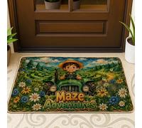 Zerbino di benvenuto con trattore e labirinti con fiori primaverili in gomma verde antiscivolo, per casa, ufficio, esterno, interno, ingresso, 73 x 43 cm
