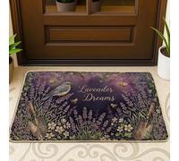 Zerbino di benvenuto con uccello, botanico rustico lavanda pala primavera viola gomma antiscivolo zerbino decorativo decorazione per la casa per ingresso esterno portico balcone 73 x 43 cm
