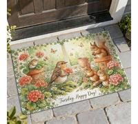 Zerbino di benvenuto con uccello, primavera natura scoiattolo fiore primavera verde antiscivolo zerbino per pavimento ingresso decorazione per portico anteriore bagno ufficio 73 x 43 cm