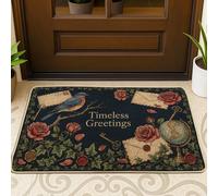 Zerbino di benvenuto con uccello, stile vintage rustico con rose e globo nessuno blu navy, antiscivolo, zerbino per la decorazione della casa per ingresso, portico esterno, balcone, 73 x 43 cm