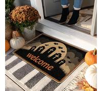 Zerbino di benvenuto di Halloween, zerbino nero per cimitero per uso interno ed esterno, decorazione rustica, tappetini in gomma antiscivolo per il controllo della polvere, facile da pulire, 73 x 43