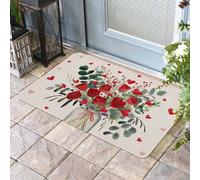 Zerbino Di Benvenuto Love Red Love Heart Eucalyptus Leaves Roses, Morbido Tappetino Porta Moderno Tappeto Da Bagno 40X60Cm Per Giardino Terrazzo Cucina