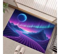 Zerbino Di Benvenuto Montagne Mesh 3D Fantascientifiche, Tappetino Lavabile | Zerbino Basso Profilo Aurora Cibernetica Cielo Stellato Blu-Viola Per Casa Ufficio Interno Ingresso Decorazione 90X150Cm