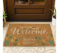 Zerbino di benvenuto, motivo estivo tropicale con sole e frutti estivi in gomma marrone, antiscivolo, decorazione per ingresso, portico, bagno, ufficio, 73 x 43 cm