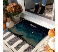 Zerbino di benvenuto, motivo gatto blu scuro, per interni ed esterni, decorazione autunnale, in gomma, impermeabile, antiscivolo, antipolvere, facile da pulire, 73 x 43 cm