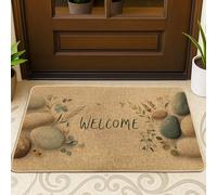 Zerbino di benvenuto naturale con pietra dai toni terrosi, tappeto per interni ed esterni per decorazione della casa, ingresso resistente alle macchie, antiscivolo, controllo della polvere, facile
