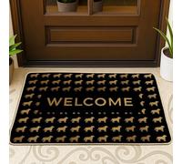 Zerbino di benvenuto nero, motivo gatto dorato, decorazione per interni ed esterni, in gomma, antiscivolo, impermeabile, anti-polvere, facile da pulire, 73 x 43 cm