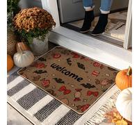 Zerbino di benvenuto per Halloween, design con caramelle e pipistrelli marroni, decorazione per interni ed esterni, in gomma, impermeabile, antiscivolo, antipolvere, facile da pulire, 73 x 43 cm
