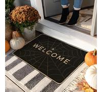 Zerbino di benvenuto per Halloween, motivo ragnatela nera, per interni ed esterni, decorazione stagionale, in gomma, antiscivolo, assorbe la polvere, facile da pulire, 73 x 43 cm