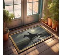 Zerbino di benvenuto per ingresso esterno Rider in campo illuminato dalla luna: uno zerbino con silhouette occidentale, tappeto da cucina per casa colonica, decorazione unica per la casa (50 x 80 cm)