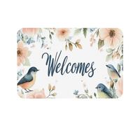 Zerbino di benvenuto per interni ed esterni con fiori e uccelli, antiscivolo, assorbente, lavabile, per interni, soggiorno, cucina, camera da letto, tappeti con supporto in gomma in materiale diatomei