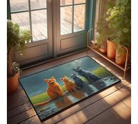 Zerbino di benvenuto personalizzato con quattro gatti nel campo piovoso, decorazione per la cucina Welcome-Ish zerbino (65 x 90 cm)