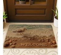 Zerbino di benvenuto sul mare, a tema spiaggia, per esterni e interni, con conchiglie e uccelli, tappeto antiscivolo resistente all'acqua, facile da pulire, 73 x 43 cm
