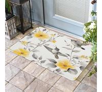 Zerbino Di Benvenuto Yellow Florwers Spring Pastoral Gray Summer Botanical Birds, Moderno Tappetini Da Bagno Resistente Tappeto Asciugapassi 40X60Cm Per Casa Giardino Terrazzo