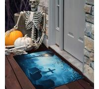Zerbino Di Halloween 60 x 90 cm Antiscivolo Stile oscuro e terrificante | Tappeto Zerbino Il cimitero del gatto nero nella nebbia Per Interni Casa Camera Bagno Ufficio Portico Patio Feste Autunno