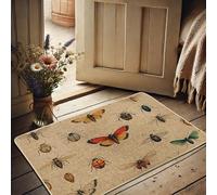 Zerbino di ispirazione vintage, con coleotteri colorati e farfalle, per interni ed esterni, decorazione primaverile, antiscivolo, per raccogliere la polvere, facile da pulire, 73 x 43 cm