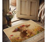 Zerbino di mucca floreale, tappeto colorato di mucca di primavera per interni ed esterni, in gomma, impermeabile, antiscivolo, assorbe la polvere, facile da pulire, 29 x 17