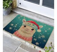 Zerbino di Natale a forma di fiamma, bellissimo zerbino in alpaca per interni ed esterni, in gomma impermeabile, antiscivolo, assorbe la polvere, facile da pulire, 73 x 43 cm