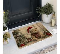 Zerbino di Natale a forma di orsacchiotto, grazioso decoro per le vacanze per ingresso esterno e interno, tappetino di benvenuto festivo, antiscivolo e antipolvere, facile da pulire, 73,6 x