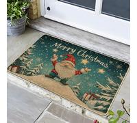 Zerbino di Natale Babbo Natale, tappeto d'ingresso per interni ed esterni, in gomma, lavabile, antiscivolo, 29 x 17 pollici