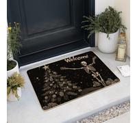Zerbino di Natale scheletro nero e oro decorazione per le vacanze per esterni ed interni, gomma lavabile e antiscivolo per auguri festivi, 73,6 x 43,2 cm
